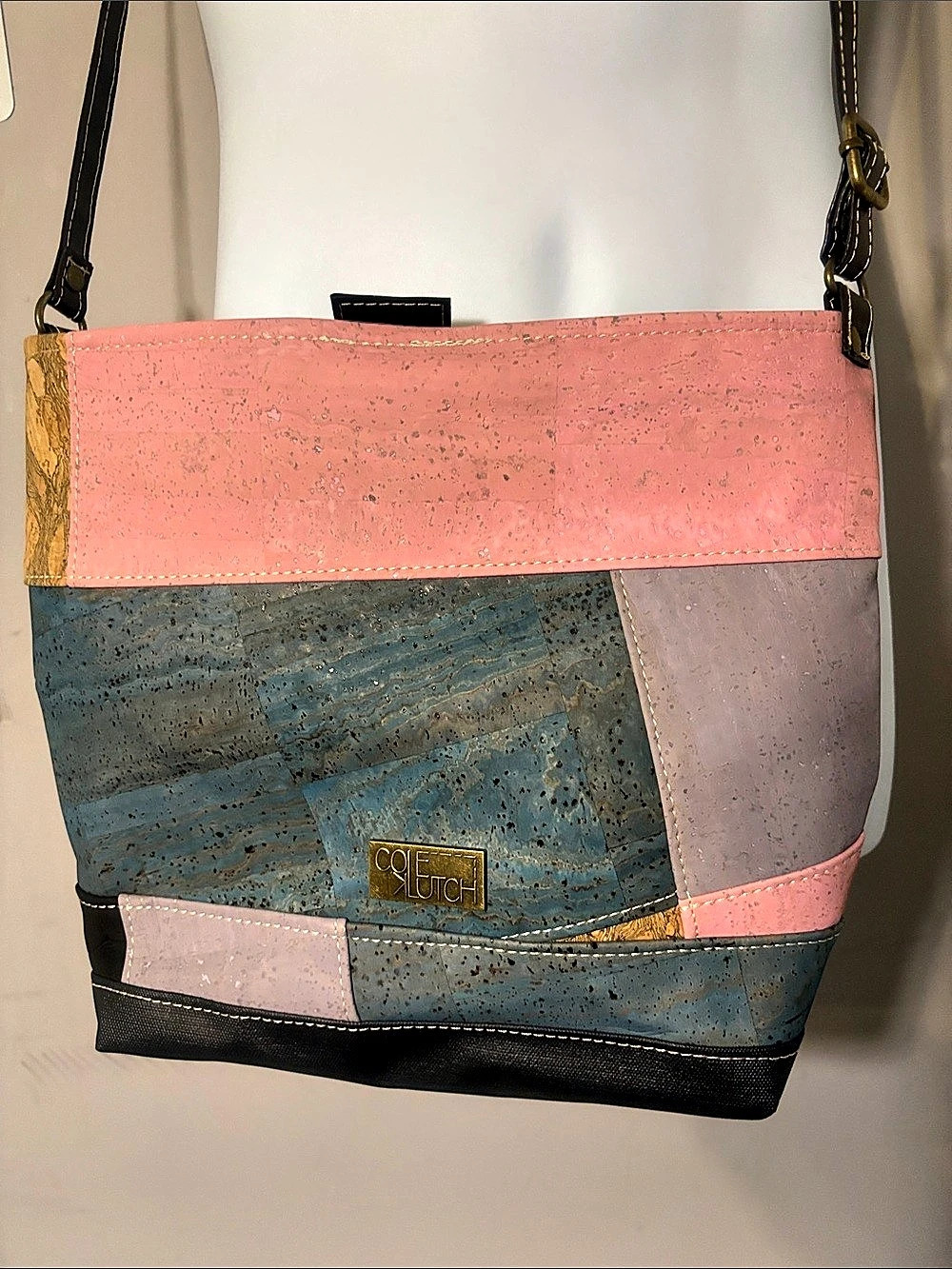 Cole Clutch Cork & Leather Clutch Crossbody Bag in Pink, Blue, Tan